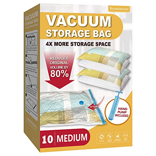Roomimaster 10 Medium Vaccum Storage Bags, Space Saver Vacuum Storage Bags Medium, Space Bags, Vacuum Seal Bags for Clothes with Travel Hand Pump - Image 1