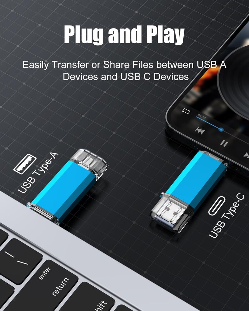 Kootion USB C Flash Drive 128GB 2 in 1 OTG USB 3.0/Type C Thumb Drive Dual Drive USB C Memory Stick for Smartphone/Laptop/Tablet/PC - 128G, Blue - Image 2