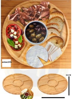 Entarzlife 5-Compartment Bamboo Round Presentation Plate for Breakfast, Snacks, Presentation and Treats (25 Cm)  - Image 1