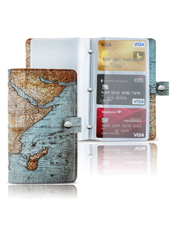 Hennaja Business Card Organizer,Business Card Holder Book Case PU Leather Organization Binder Name ID Card Holder for Men & Women, Up to 192 Cards Capacity(1-Vintage Map) - Image 1