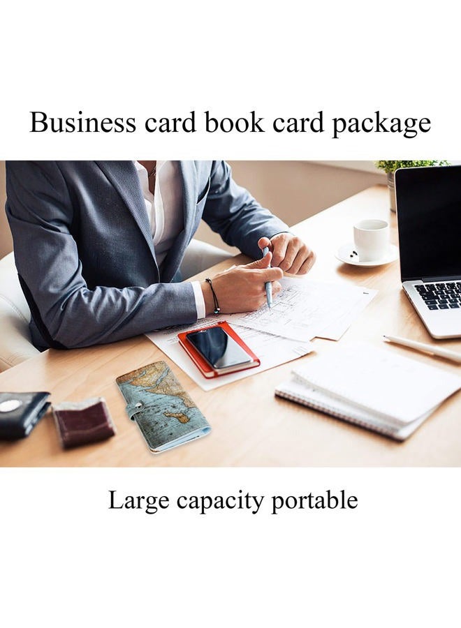 Hennaja Business Card Organizer,Business Card Holder Book Case PU Leather Organization Binder Name ID Card Holder for Men & Women, Up to 192 Cards Capacity(1-Vintage Map) - Image 5
