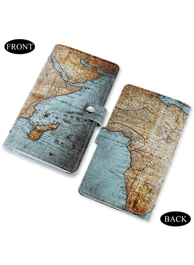 Hennaja Business Card Organizer,Business Card Holder Book Case PU Leather Organization Binder Name ID Card Holder for Men & Women, Up to 192 Cards Capacity(1-Vintage Map) - Image 2