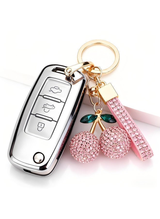 Keychain Ring For Keys, Glitter Cherry Bag Charm with Key Ring and Clip,Anti-lost Car Keychain, Sparkling Resin u0026 Metal Accessory for Purses and Bags - Image 5