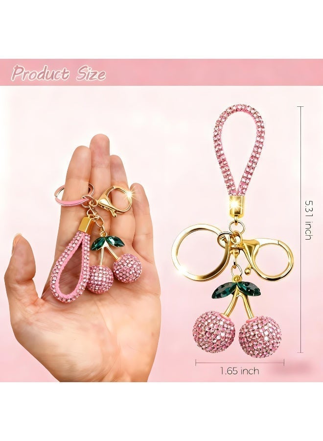 Keychain Ring For Keys, Glitter Cherry Bag Charm with Key Ring and Clip,Anti-lost Car Keychain, Sparkling Resin u0026 Metal Accessory for Purses and Bags - Image 3