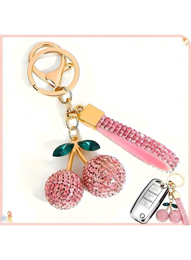 Keychain Ring For Keys, Glitter Cherry Bag Charm with Key Ring and Clip,Anti-lost Car Keychain, Sparkling Resin u0026 Metal Accessory for Purses and Bags - Image 1