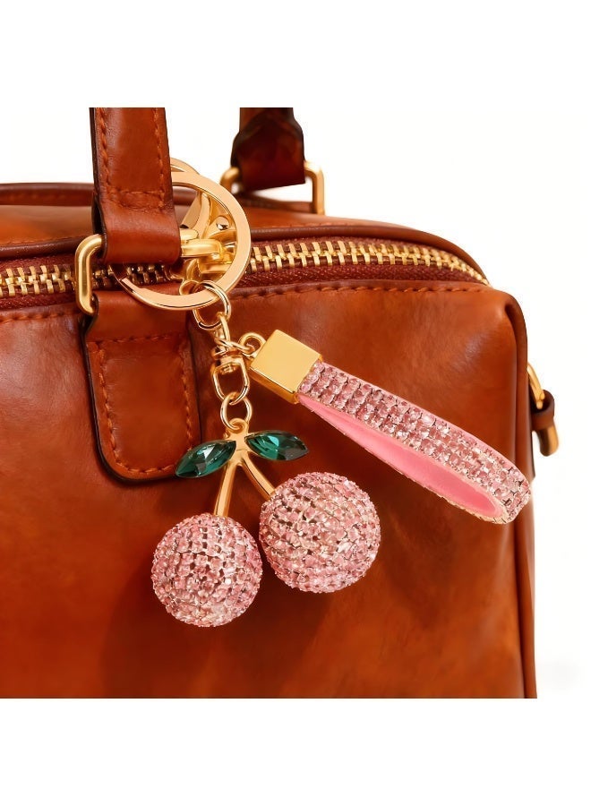 Keychain Ring For Keys, Glitter Cherry Bag Charm with Key Ring and Clip,Anti-lost Car Keychain, Sparkling Resin u0026 Metal Accessory for Purses and Bags - Image 2