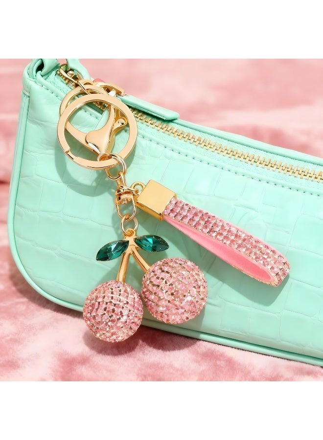 Keychain Ring For Keys, Glitter Cherry Bag Charm with Key Ring and Clip,Anti-lost Car Keychain, Sparkling Resin u0026 Metal Accessory for Purses and Bags - Image 4