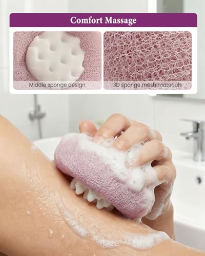 Hoiuter 4Pcs Super Soft Sunflower Suction Cup Bath Ball, 2-in-1 Super Soft African Exfoliating Shower Towel Net Sponge Bath Ball, Exfoliating Bath Net Sponge Body Scrubber Shower Ball for Men Women (Purple) - Image 5