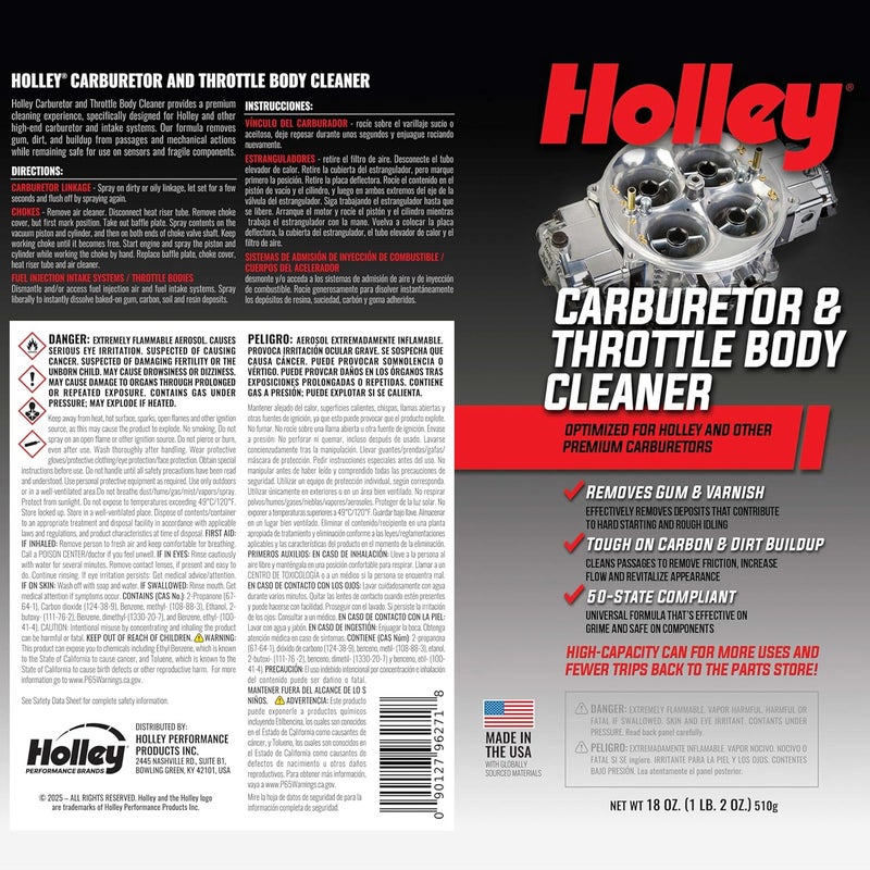 Holley Carburetor and Throttle Body Cleaner Spray, 18 oz Can - Removes Dirt, Gum, and Carbon Buildup Deposits, Degreaser - Including Carb Linkages, Plates, and Valves Multi option design - Image 4