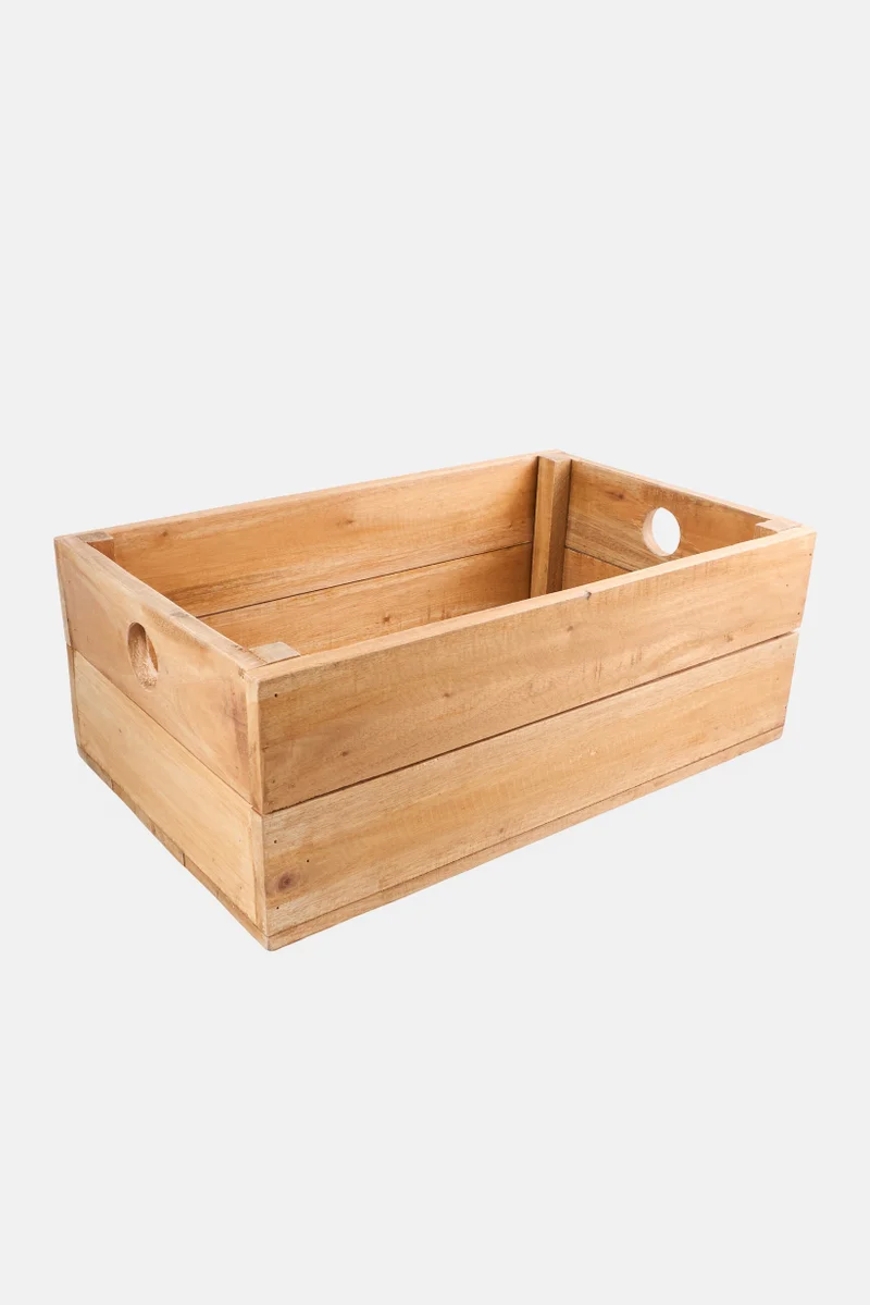 Muy Mucho Wood Storage Basket ,Tan