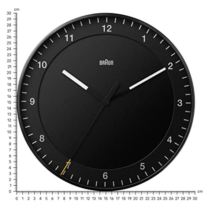 BRAUN Classic Large Analogue Wall Clock with Silent Sweep Movement, Easy to Read, 30cm Diameter in Black, Model BC17B. - Image 5