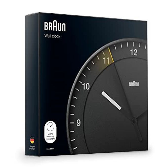 BRAUN Classic Large Analogue Wall Clock with Silent Sweep Movement, Easy to Read, 30cm Diameter in Black, Model BC17B. - Image 3