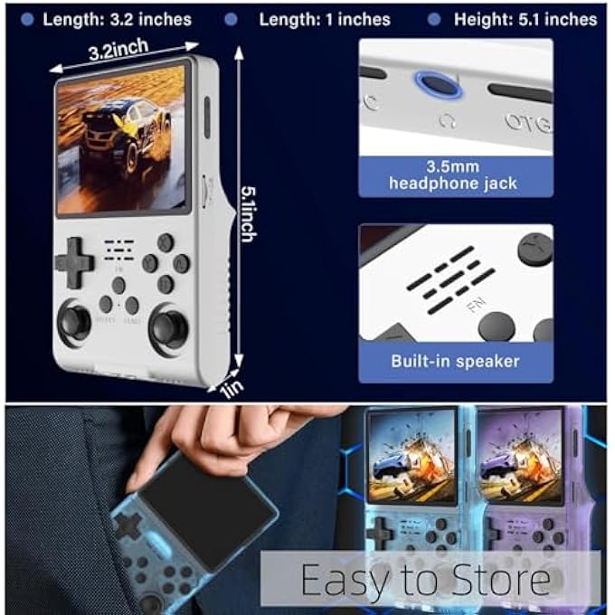 - GREEN RETRO HANDHELD GAME CONSOLE | 3.5INCH IPS SCREEN | R36S PORTABLE POCKET ARCADE 10+ MAINSTREAM EMULATOR 128G TF CARD | 15000+ R40S PRO (GRAY) - Image 5