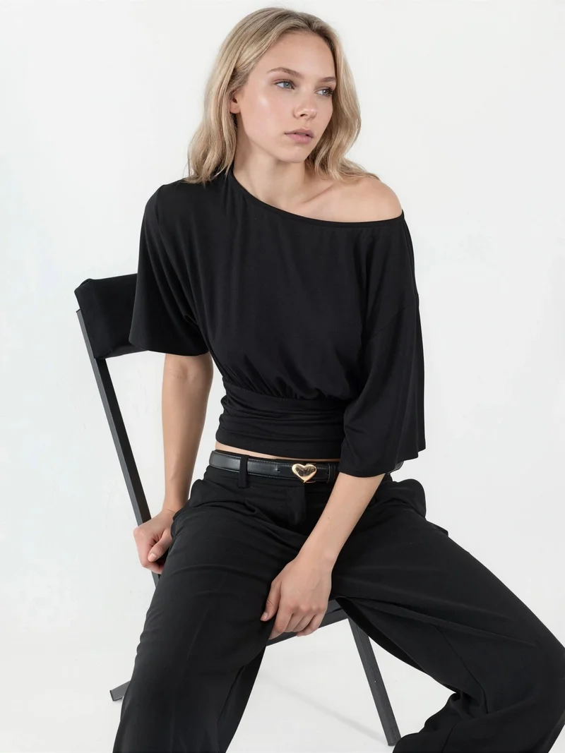 هيكاب Asymmetrical Neck Soft Knit Blouse