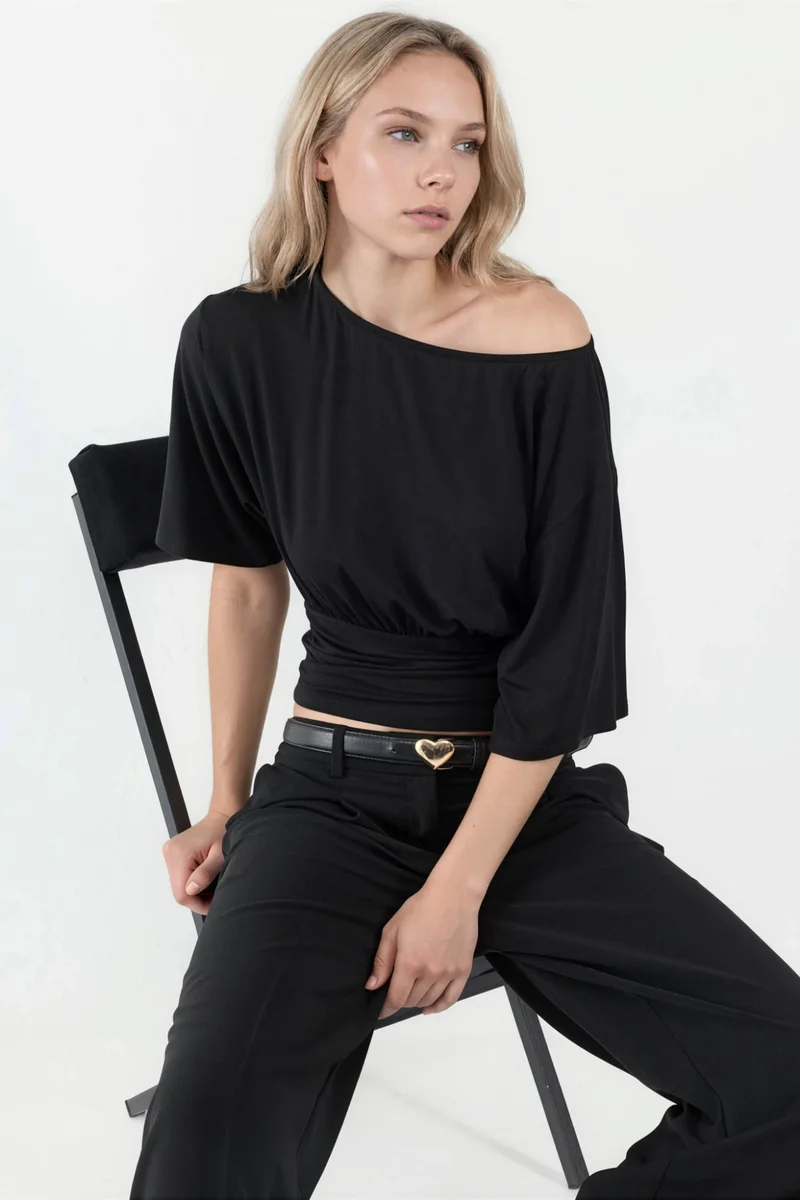 هيكاب Asymmetrical Neck Soft Knit Blouse