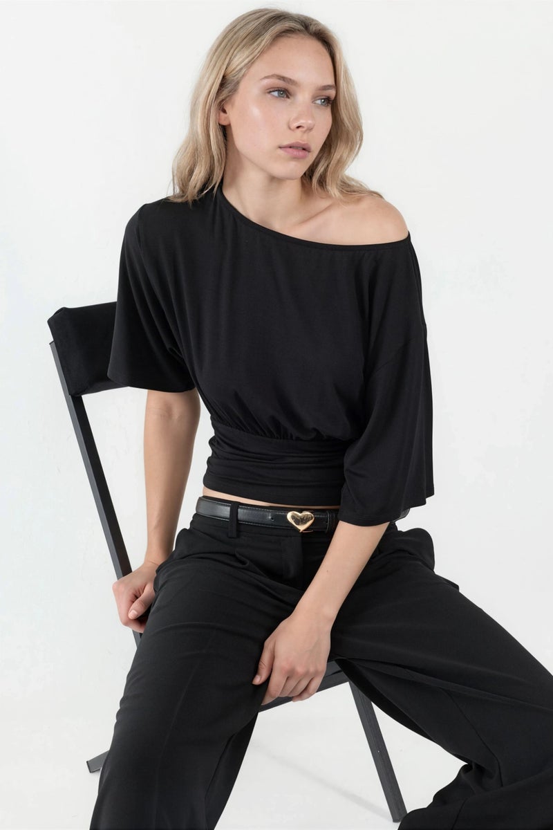 HICCUP Asymmetrical Neck Soft Knit Blouse - Image 1