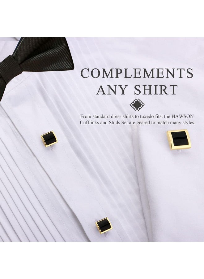 HAWSON Cufflinks And Studs For Men-Mens Fashion Cufflinks And Tuxedo Shirt Studs Set For Regular Wedding Business Accessories (Gold +Black Enamel) - Image 3