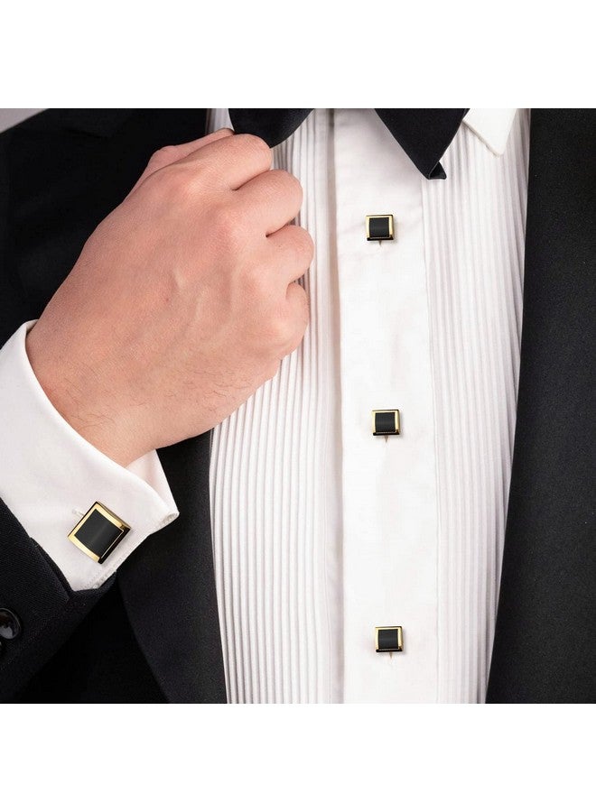 HAWSON Cufflinks And Studs For Men-Mens Fashion Cufflinks And Tuxedo Shirt Studs Set For Regular Wedding Business Accessories (Gold +Black Enamel) - Image 4