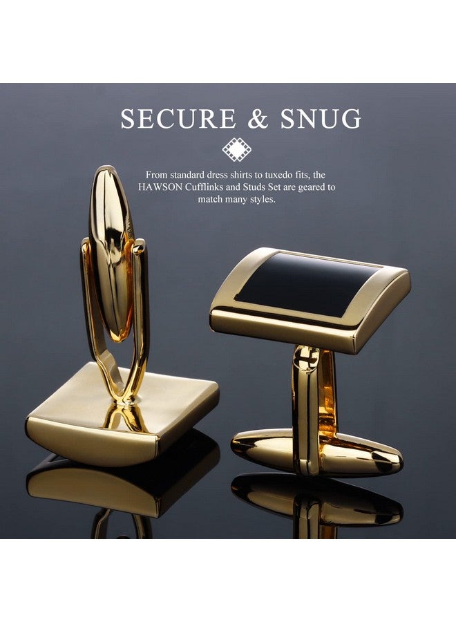 HAWSON Cufflinks And Studs For Men-Mens Fashion Cufflinks And Tuxedo Shirt Studs Set For Regular Wedding Business Accessories (Gold +Black Enamel) - Image 5