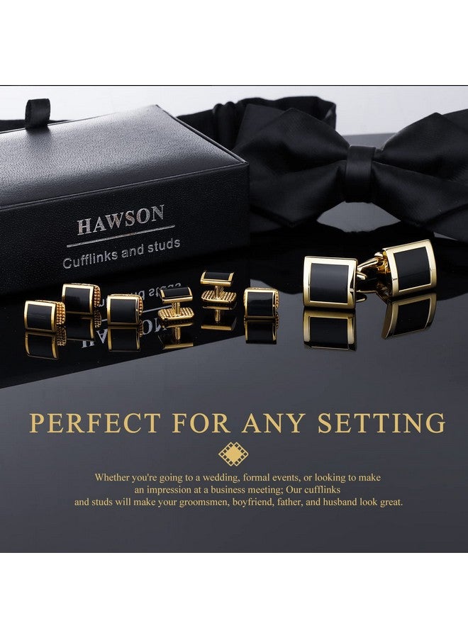 HAWSON Cufflinks And Studs For Men-Mens Fashion Cufflinks And Tuxedo Shirt Studs Set For Regular Wedding Business Accessories (Gold +Black Enamel) - Image 2