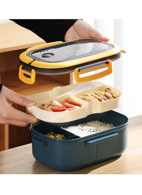 2 Layer Portable Hermetic Lunch Box  Grid Children Student Bento Box With Fork Spoon Leakproof Microwavable Prevent Odor School