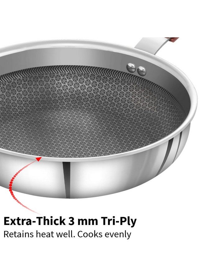 Hawkins 22 cm Frying Pan with Glass Lid, Triply Stainless Steel Shielded Nonstick Fry Pan with Rosewood Handle, Honeycomb, Induction, Silver (NSF22G) - Image 4