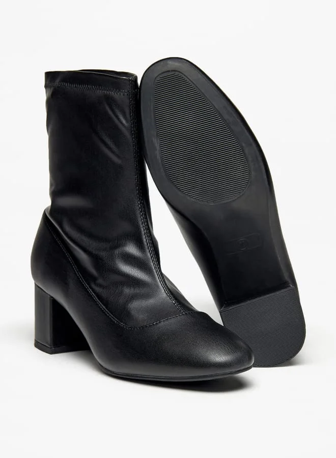 Flora Bella By Shoexpress Women's Solid Slip-On Ankle Boots with Block Heels