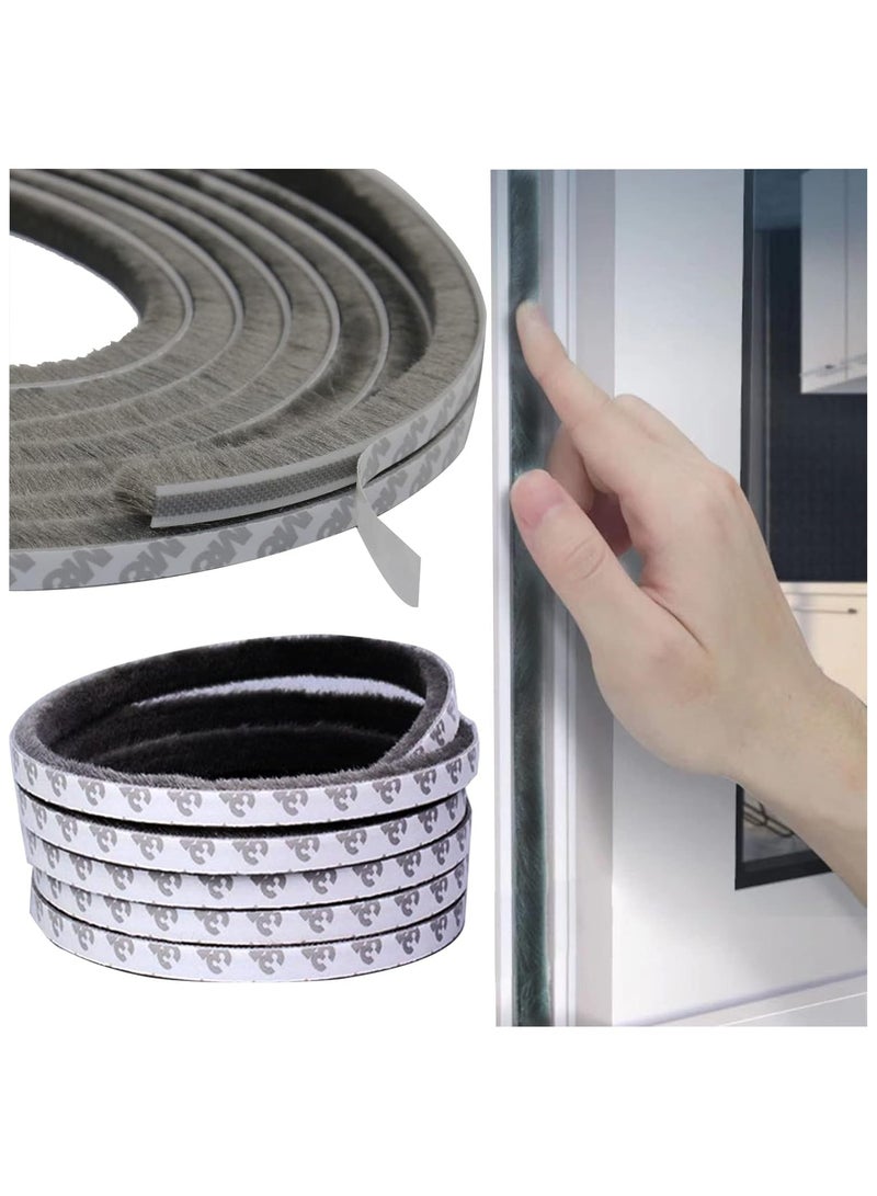 VIUAUAX شريط مانع للتسرب ذاتي اللصق للنوافذ والأبواب المنزلية، شريط مانع للتسرب للأبواب، شريط مانع للتسرب ذاتي اللصق بفرشاة للنوافذ والأبواب، شريط مانع للتسرب لعزل النوافذ، شريط مانع للتسرب بفرشاة بعرض 9 مم × سمك 9 مم، 10 أمتار - Image 1