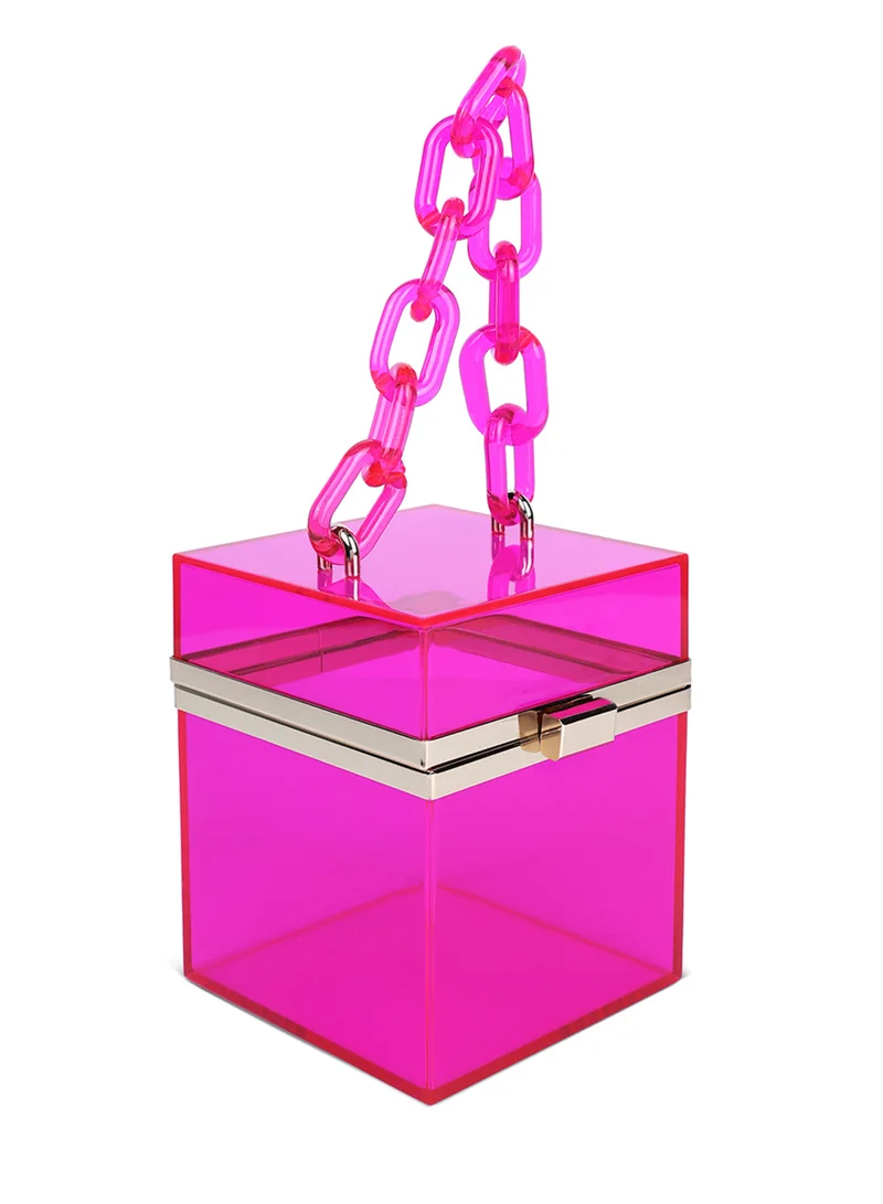 London Rag Fuchsia Cuboid Clear Box Clutch Bag