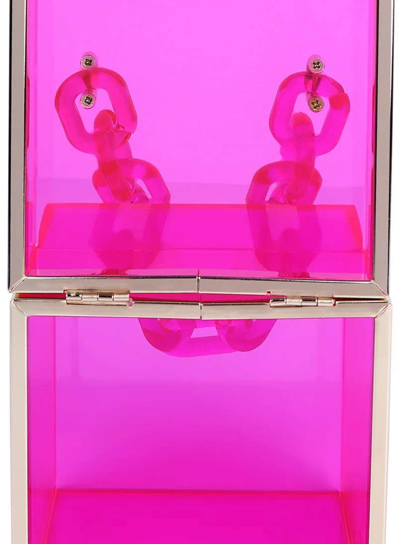 London Rag Fuchsia Cuboid Clear Box Clutch Bag