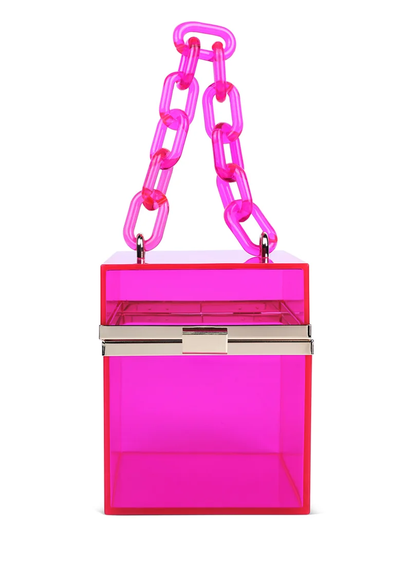 London Rag Fuchsia Cuboid Clear Box Clutch Bag