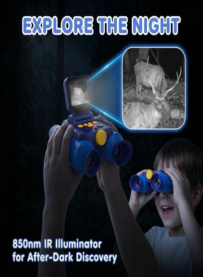 OAEBLLE Kids Binoculars with Night Vision Camera, 10X Zoom Digital Adventures Telescope with 2.4" IPS Screen, Nature Explorer STEM Toys for Bird Watching Camping, Gifts for Boys Girls Age 4-12 - Blue - Image 5