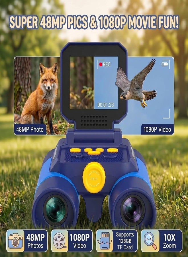 OAEBLLE Kids Binoculars with Night Vision Camera, 10X Zoom Digital Adventures Telescope with 2.4" IPS Screen, Nature Explorer STEM Toys for Bird Watching Camping, Gifts for Boys Girls Age 4-12 - Blue - Image 2