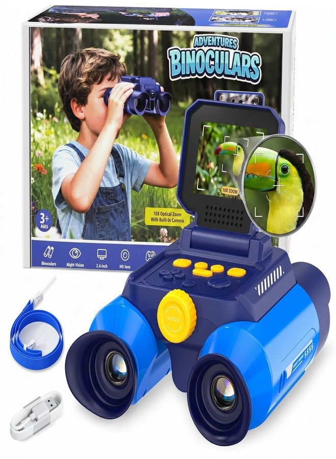 OAEBLLE Kids Binoculars with Night Vision Camera, 10X Zoom Digital Adventures Telescope with 2.4" IPS Screen, Nature Explorer STEM Toys for Bird Watching Camping, Gifts for Boys Girls Age 4-12 - Blue - Image 1