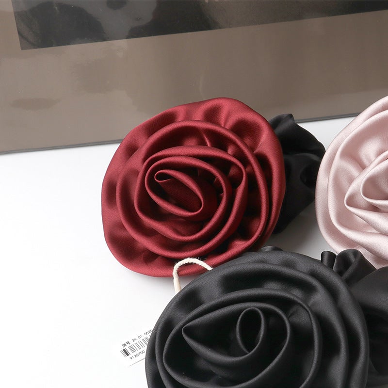 Generic [Rose] Headwear Zhao Rusi Same Cloth Loop Satin Flower Plate Hair Loop Advanced Sense Head Flower Wholesale Jewelry Factory Wine red