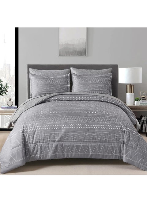 WONGS BEDDING 7 Pieces Grey Boho Comforter Set King Size