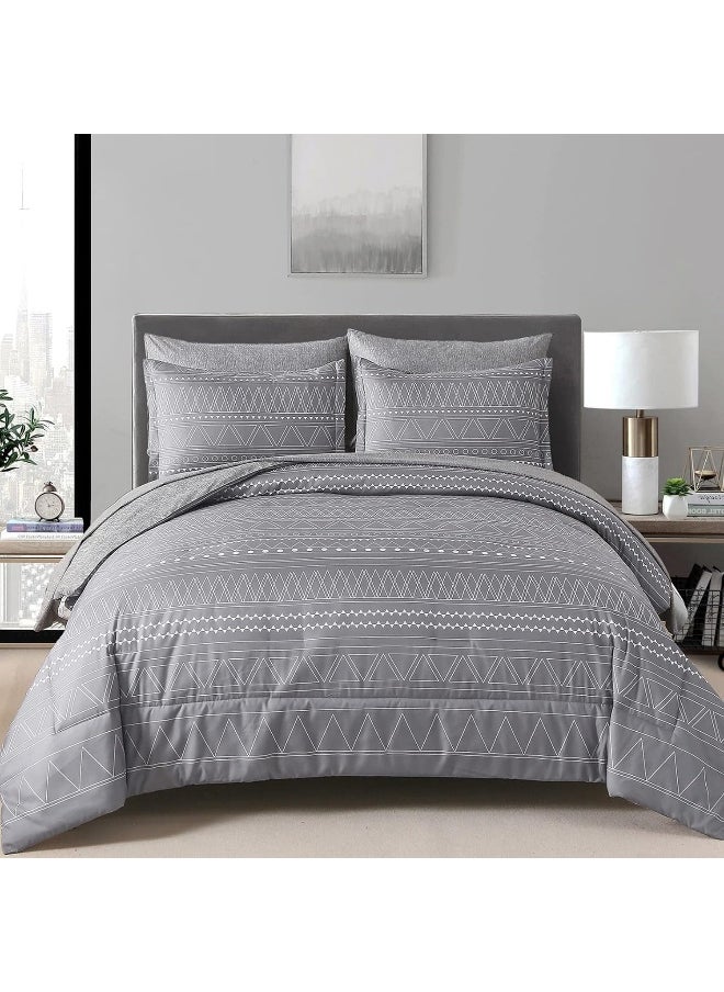 Generic WONGS BEDDING 7 Pieces Grey Boho Comforter Set King Size  - Image 1