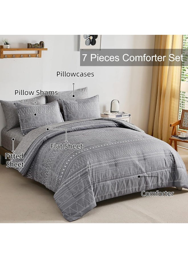 Generic WONGS BEDDING 7 Pieces Grey Boho Comforter Set King Size  - Image 3