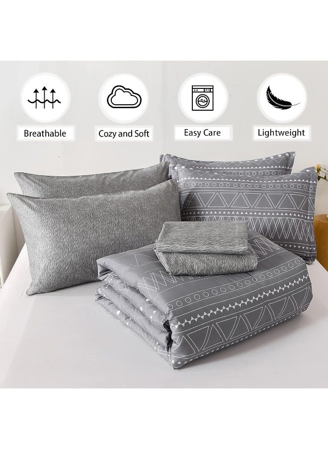 Generic - WONGS BEDDING 7 Pieces Grey Boho Comforter Set King Size - Image 1