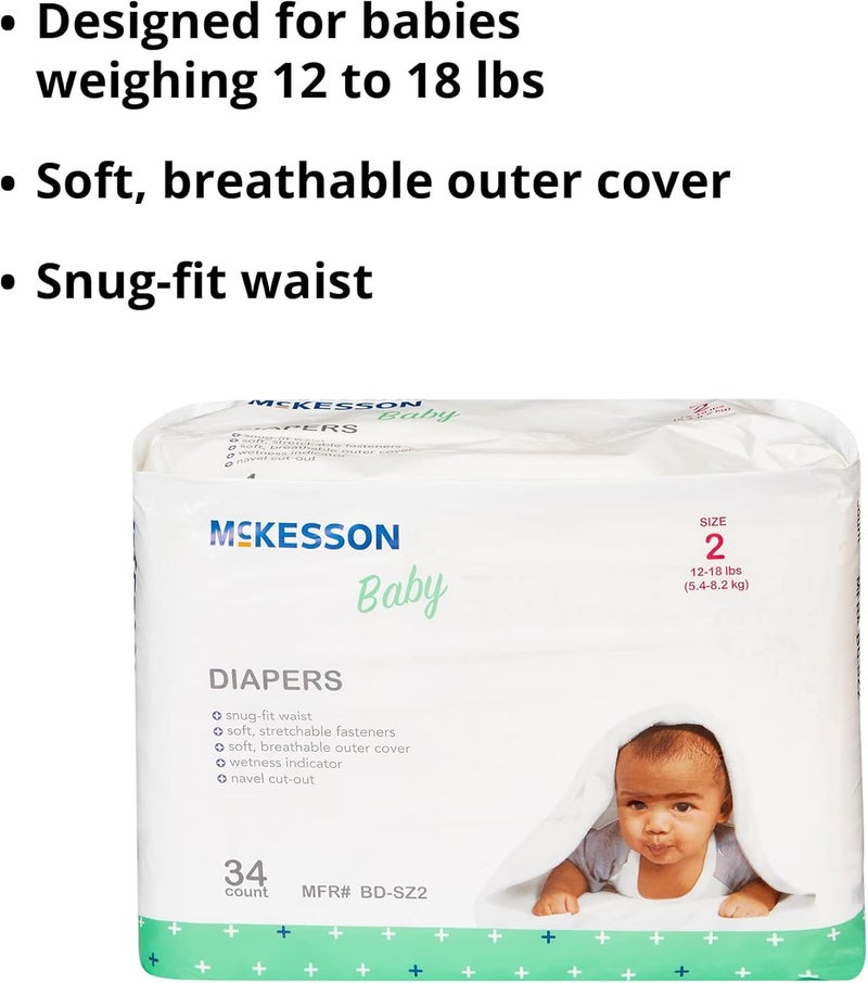 McKesson Size 2 Baby Diapers 12 to 18 lbs 34 Count 1 Pack - Image 3