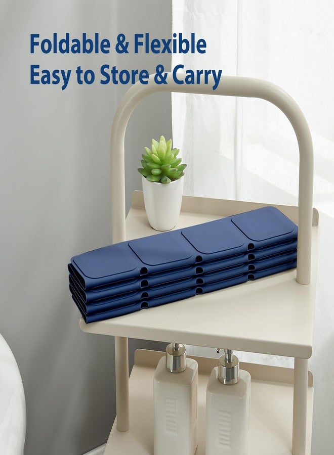 Webos Silicone Bath Mat with Suction Cups - Non-Slip Foldable Bathtub & Shower Mat, Durable & Quick-Dry Safety Tub Mat with Large Drain Holes for Families 28"x 14" Navy Blue - Image 4
