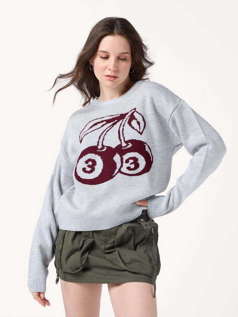OUTZIDR Grey Varsity Graphic Sweater - Image 1