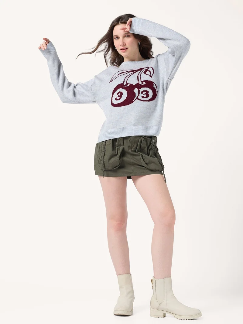 OUTZIDR  Grey Varsity Graphic Sweater for Women | Best Price UAE