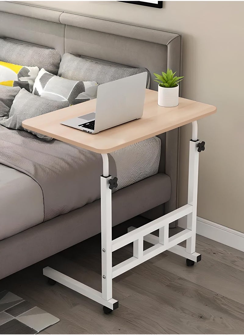 DubaiGallery Laptop Table Height Adjustable Desk Wood with Rotating Wheels, Notebook Stand and Drink Holder, 60 x 40 cm Side Table Mobile Table for Bed, Sofa, Bedroom, Living Room, Office, White  - Image 2