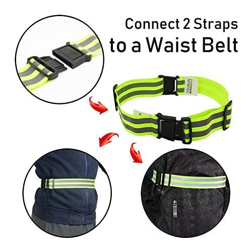 TOURUN Reflective Running Gear Belt for Night Walking/Running, Visibility Bands for Runners, Cyclists - Bicycle Pants Cuff Clips, Arm/Ankle/Leg Safety Bands (2 Bands) - Image 4