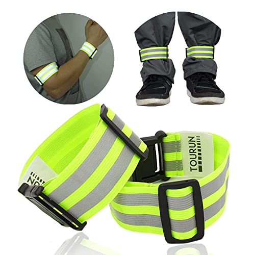 TOURUN Reflective Running Gear Belt for Night Walking/Running, Visibility Bands for Runners, Cyclists - Bicycle Pants Cuff Clips, Arm/Ankle/Leg Safety Bands (2 Bands) - Image 1