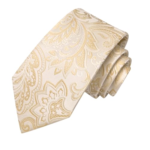 Dubulle Mens Champange Paisley Floral Silk Tie for Men Striped Necktie and Pocket Square Cufflinks Set Wedding Business - Image 5