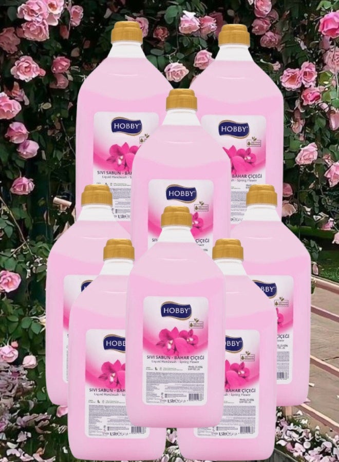 هوبي 8 قطع غسول اليدين السائل برائحة زهرة الربيع 1.5 لتر - Image 1