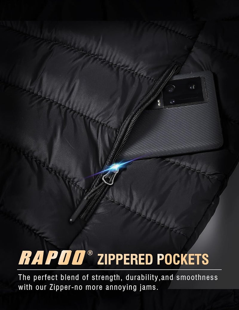 Rapoo Men's Lightweight Waterproof Puffer Jacket - Black XL - Image 4