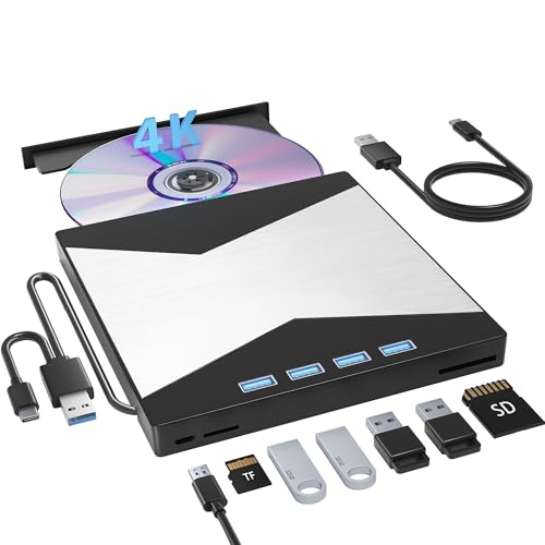 Wbacon أقراص بلو راي خارجية، محرك أقراص بلو راي محمول بدقة 4K، محرك حرق بلو راي USB 3.0 من نوع C، مشغل UHD BD مع منفذ SD/TF، محرك أقراص CD/DVD R/W 3D بلو راي، محرك أقراص بلو راي خارجي بدقة 4K متوافق مع ويندوز وماك أو إس ولابتوب - Image 1